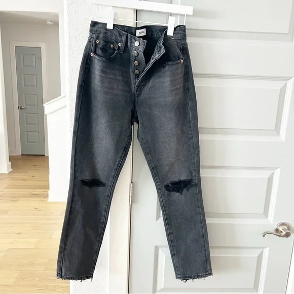 NWT Pistola Keaton Washed Black Distressed High Rise Slim Straight Jeans - Picture 3 of 6